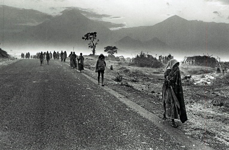 En juillet 1994, entre 600 000 et 1&nbsp;000 000 réfugiés rwandais arrivent dans et autour&nbsp;des villes de Goma et Bukavu, dans les régions du Nord et du Sud-Kivu au Zaïre.&nbsp;
 © Sebastiao Salgado
