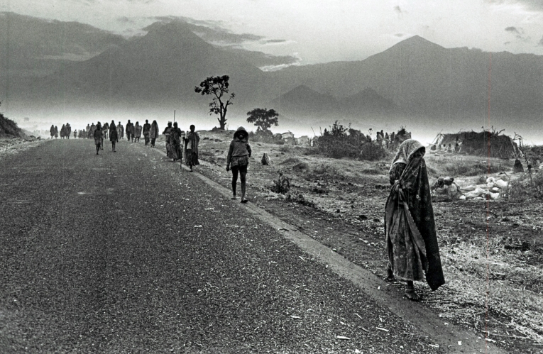 En juillet 1994, entre 600 000 et 1&nbsp;000 000 réfugiés rwandais arrivent dans et autour&nbsp;des villes de Goma et Bukavu, dans les régions du Nord et du Sud-Kivu au Zaïre.&nbsp;
 © Sebastiao Salgado