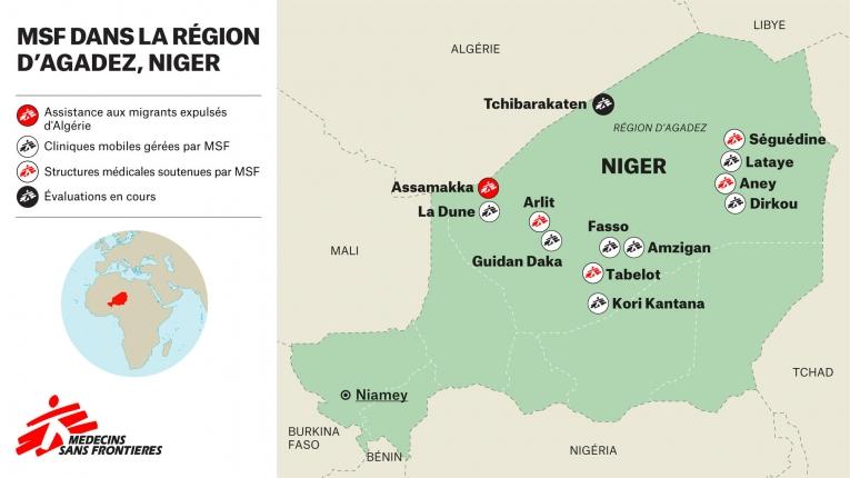 Zones d'intervention de MSF dans la région d'Agadez, au Niger.
© MSF