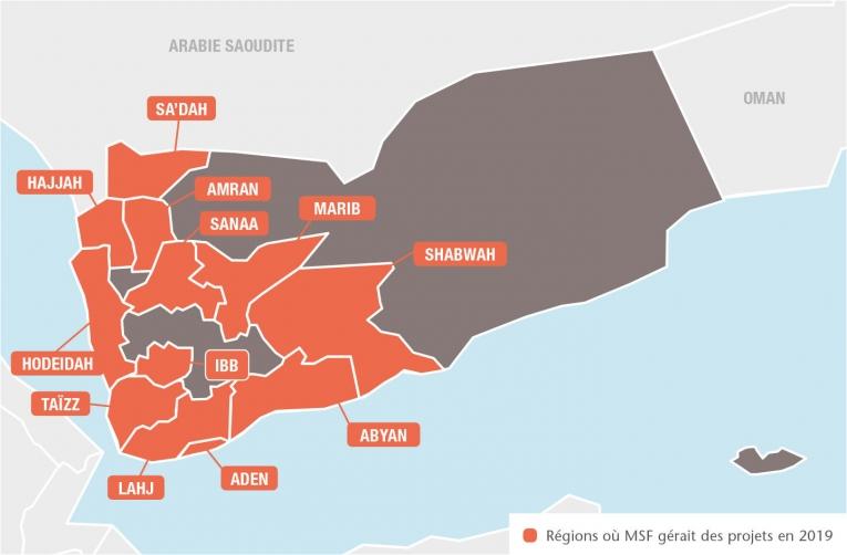 Principales régions des interventions de MSF. Source : rapport international d'activités 2019
