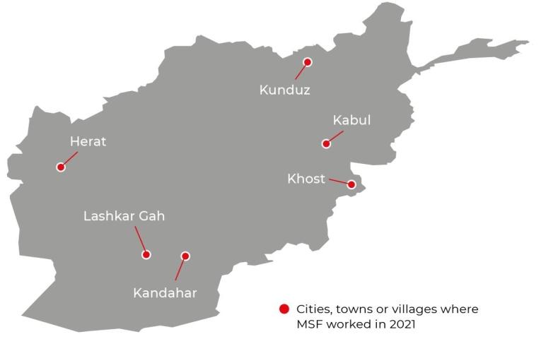 Cités, villes et villages dans lesquels MSF a travaillé en 2021
 © MSF