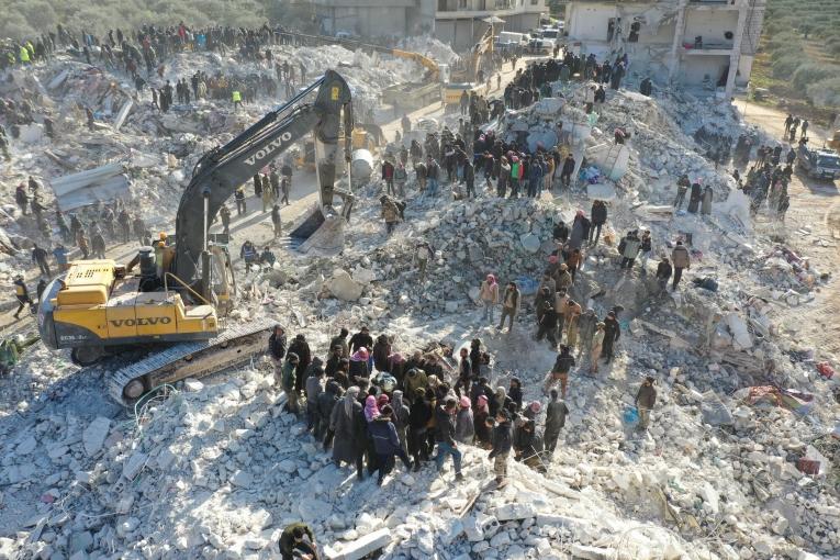 Vue d'une ville de la région d'Idlib après les tremblements de terre. 7 février 2023.

&nbsp;
 © OMAR HAJ KADOUR