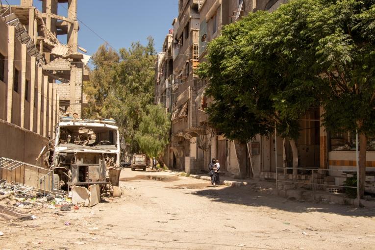 Bâtiments détruits par la guerre à Hamouriyah, dans la Ghouta orientale, à la périphérie de Damas, en Syrie, le 7 mai 2025.
© Mario Fawaz/MSF