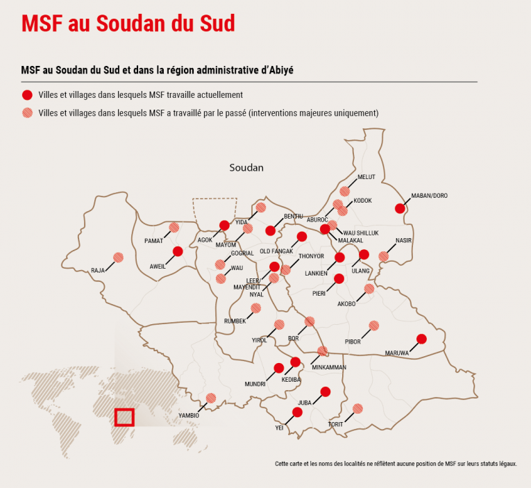 Carte du Soudan du Sud activtés MSF