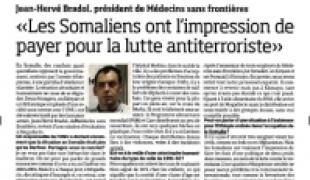 De retour de Somalie en avril 2008 le Dr. Jean Hervé Bradol est interviewé par Christophe Ayad journaliste à Libération sur la situation humanitaire dans le pays.