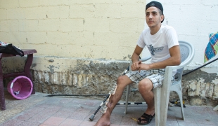 Eyad un Palestinien de 22 ans blessé le 14 mai 2018. Gaza. 