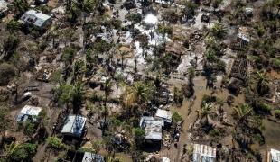 Vue aérienne de la ville de Buzi après le passage du cyclone Idai. 2019. Mozambique.