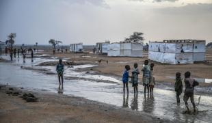 Desn enfants jouent dans la ville de Pulka, située dans l'État de Borno, à proximité de la frontière camerounaise. Nigeria. 2017.