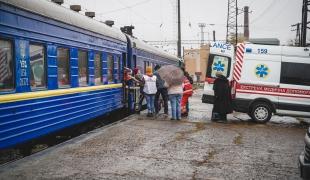 Arrivée du train médicalisé à Lviv. 1er avril 2022. Ukraine.