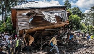 Une maison détruite suite aux inondations qui ont touché l'est de la République démocratique du Congo le 4 mai 2023. 