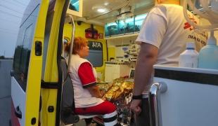 MSF paramedics transfer a patient injured during a missile attack in Kostiantynivka