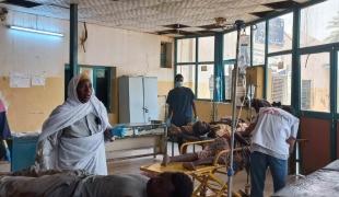 Vue d'une salle de l'hôpital Bashair de Khartoum, utilisée par les équipes MSF dans le cadre d'un afflux massif de blessés qui a eu lieu en septembre 2023. Soudan.