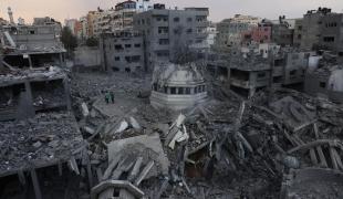 Vue des destructions à Gaza, provoquées par les bombardements israéliens. Octobre 2023. 