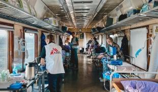 Vue du train d'évacuation médicale de MSF. Ukraine. Octobre 2023.