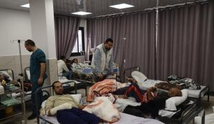 Vue d'une salle de l'hôpital indonésien de Rafah dans lequel travaillent les équipes MSF. 28 décembre 2023. 
