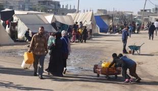 Displaced Palestinians in the southern Gaza town of Rafah’s Al-Shaboura neighborhood.