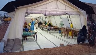 Vue d'un centre MSF de traitement MSF du choléra dans la ville d'Atbarah au Soudan. 2024.