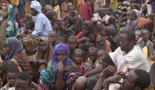 Des réfugiés Somaliens attendent à l'entrée du camp de Dadaab