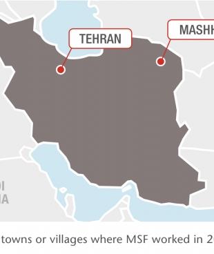 Lieux d'intervention de MSF en Iran en 2018