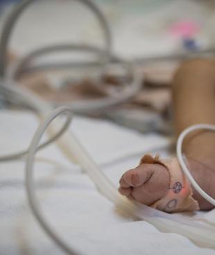 Bayan, 18 mois, souffre de déshydratation. Elle est prise en charge dans le service de soins pédiatriques de MSF dans l'hôpital gouvernemental Elias Hraoui de Zahlé. Liban. 2018.