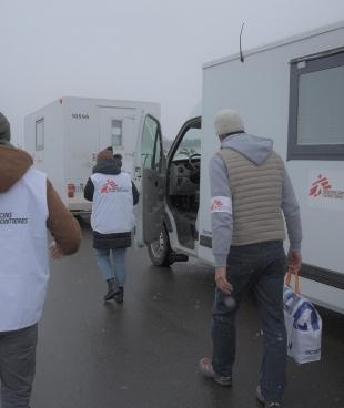 Une clinique mobile MSF en route vers l'Ukraine pour appporter un soutien aux personnes qui fuient vers la Pologne. 9 mars 2022.