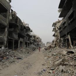 Rues et bâtiments détruits à Beit Lahia, au nord de la bande de Gaza, février 2025.