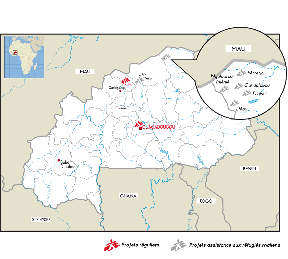 Carte des activités de MSF au Burkina Faso